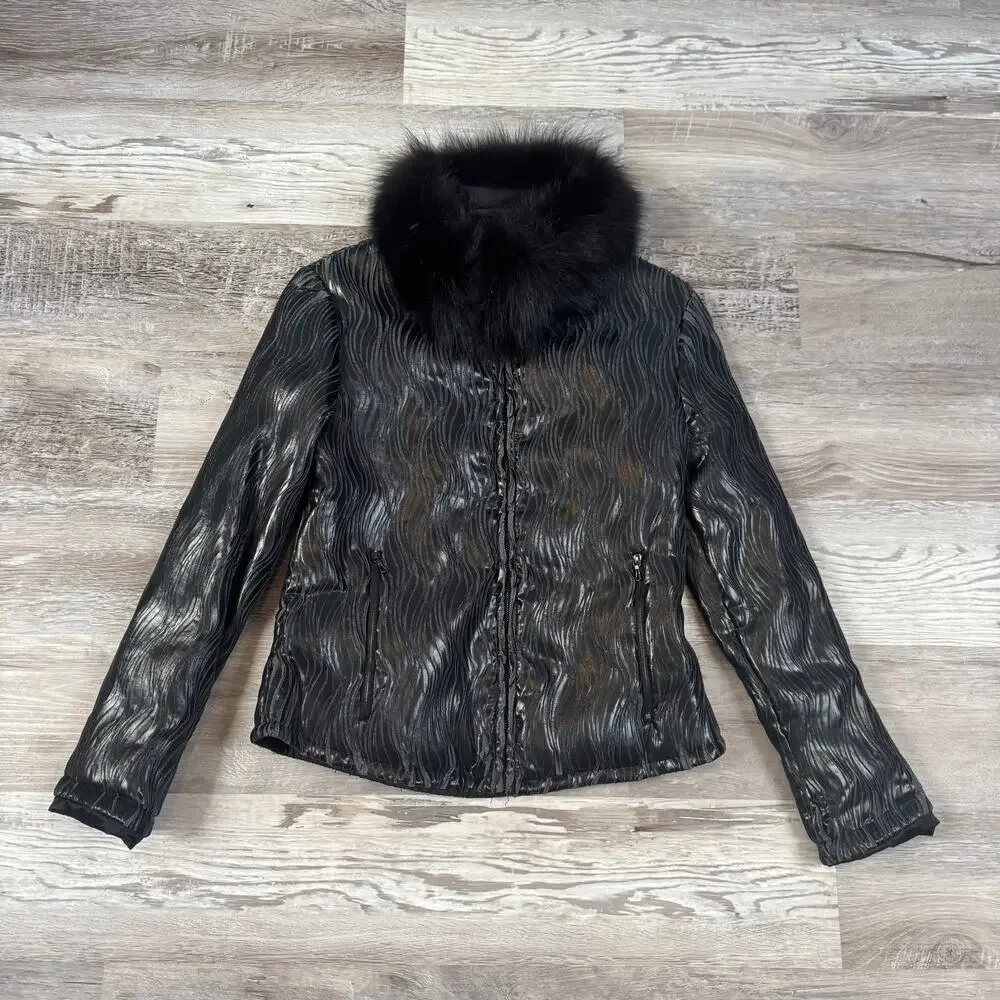 Vintage Y2K 90s Miller Faux Leather Fur Jacket Black Capsule Fall Quiet Luxury M